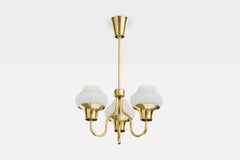 Danish Designer, Chandelier, Brass, Glass, Denmark, 1950s