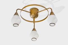 Danish Designer, Chandelier, Brass, Glass, Denmark, 1950s