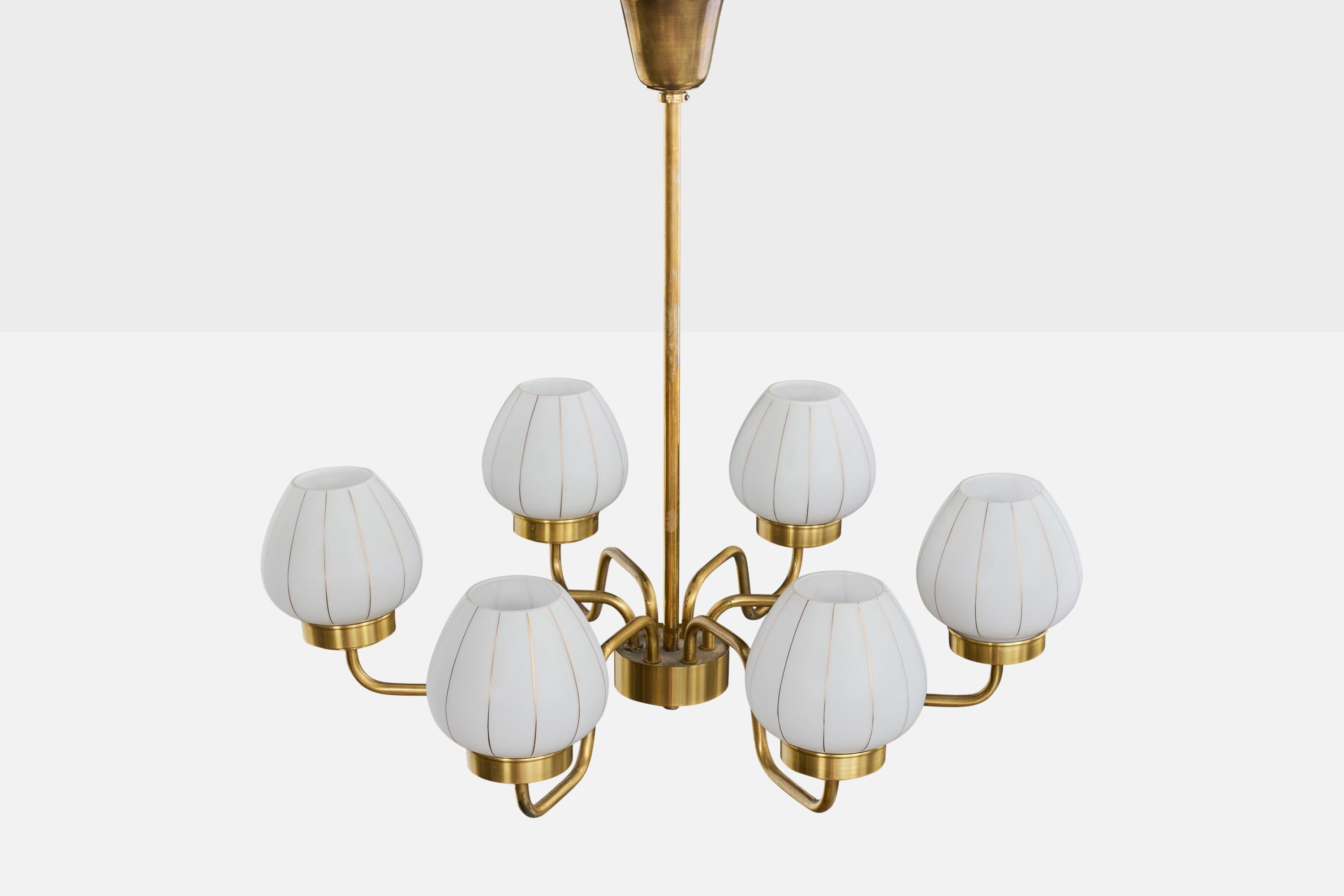 Danese Designer danese, lampadario, ottone, vetro, Danimarca, anni '1950 in vendita