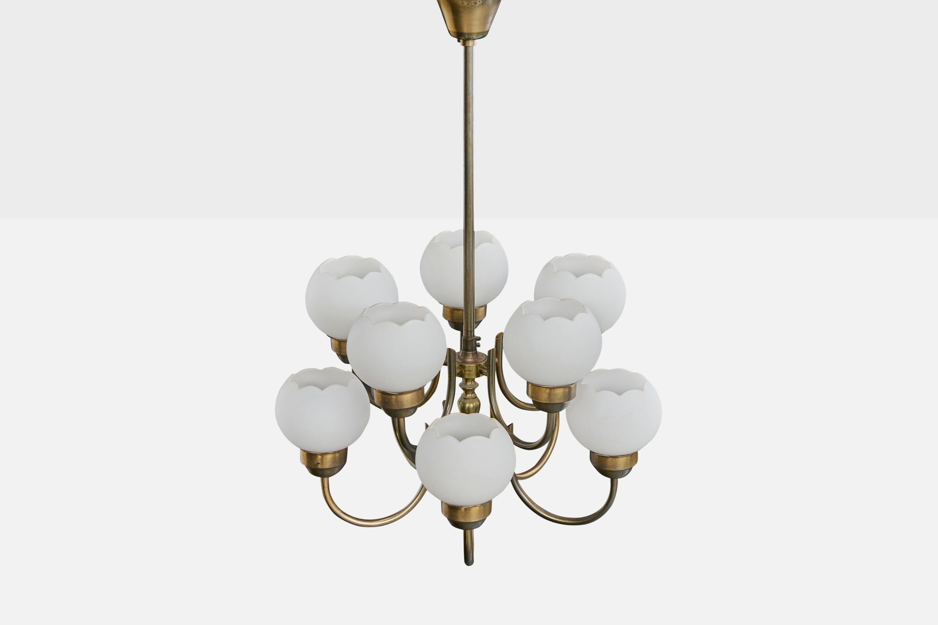 Danese Designer danese, lampadario, ottone, vetro, Danimarca, anni '1950 in vendita