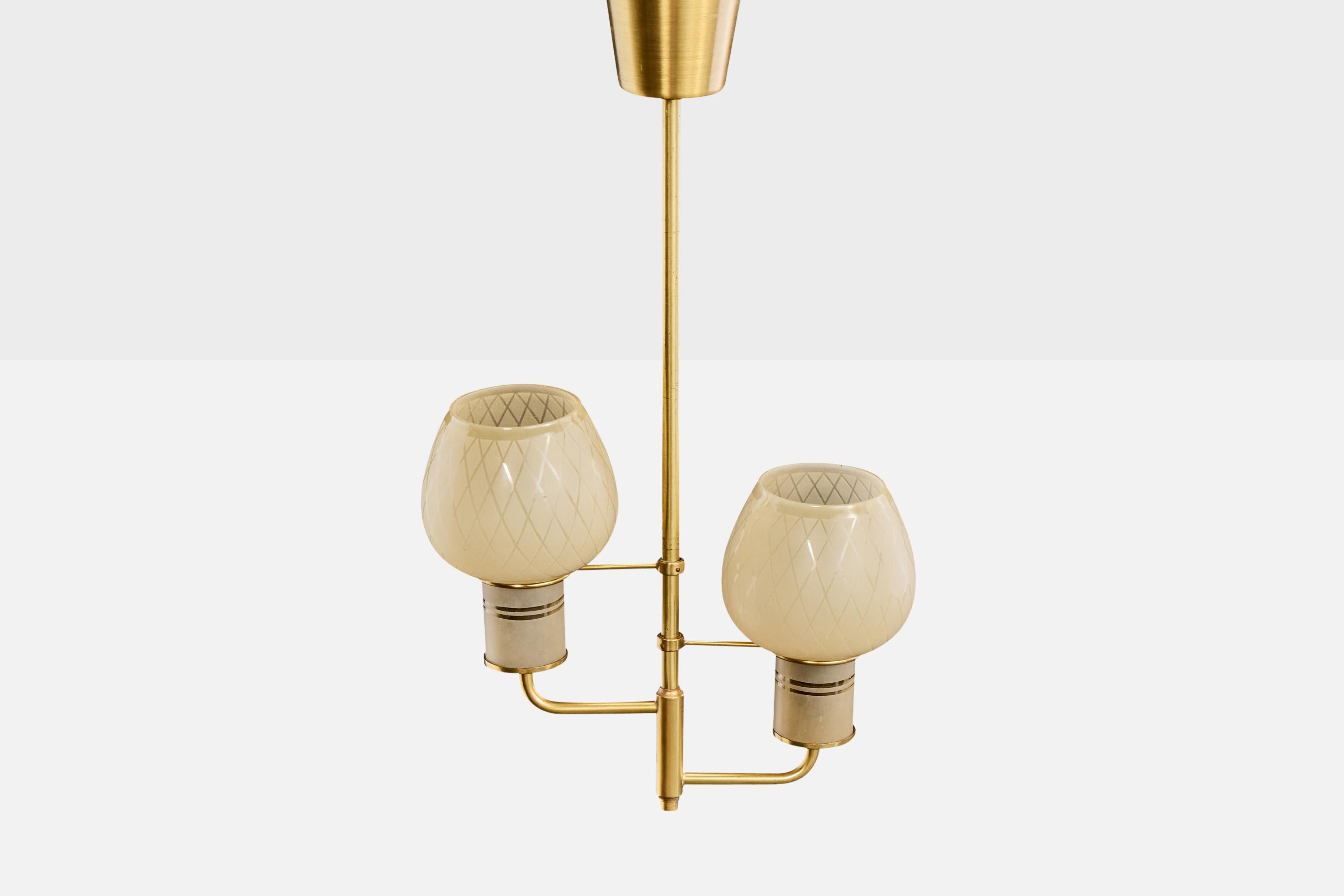 Danese Designer danese, lampadario, ottone, vetro, Danimarca, anni '1950 in vendita