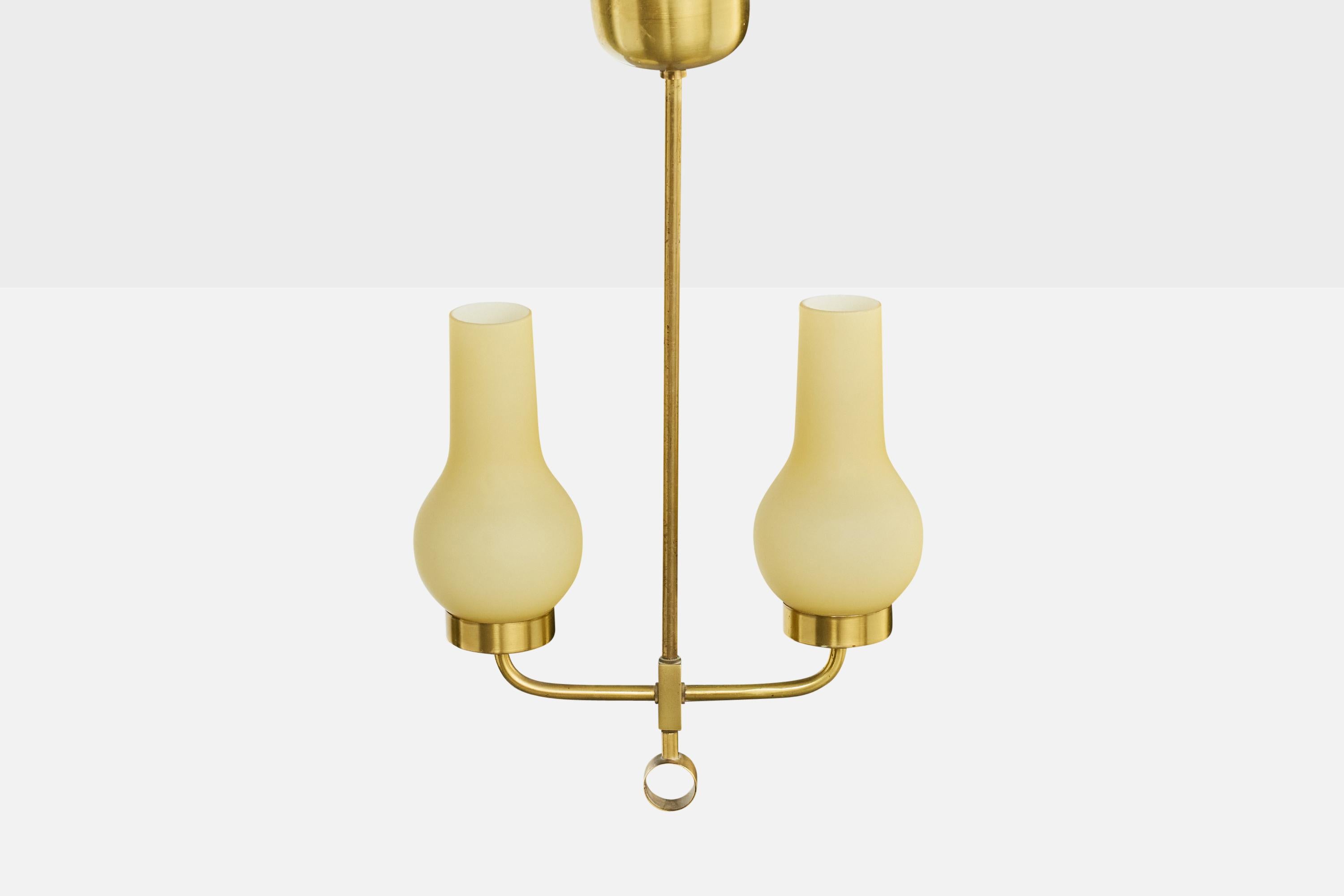 Danois Danish Designer, Chandelier, Brass, Glass, Denmark, 1950s en vente