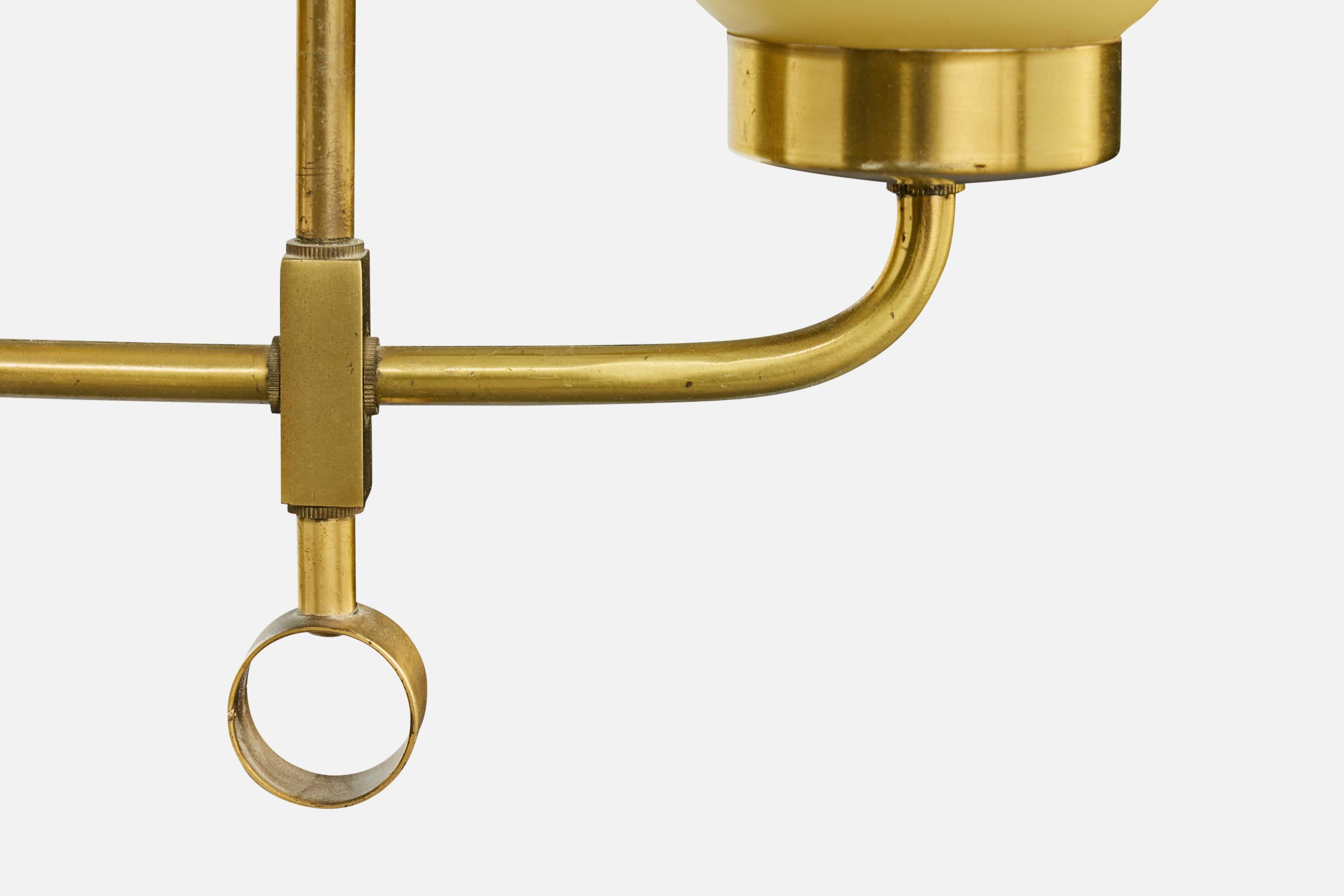 Laiton Danish Designer, Chandelier, Brass, Glass, Denmark, 1950s en vente