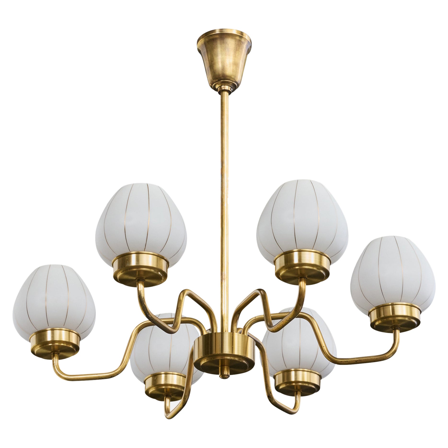 Designer danese, lampadario, ottone, vetro, Danimarca, anni '1950