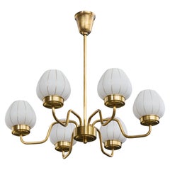 Designer danese, lampadario, ottone, vetro, Danimarca, anni '1950