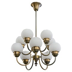 Designer danese, lampadario, ottone, vetro, Danimarca, anni '1950