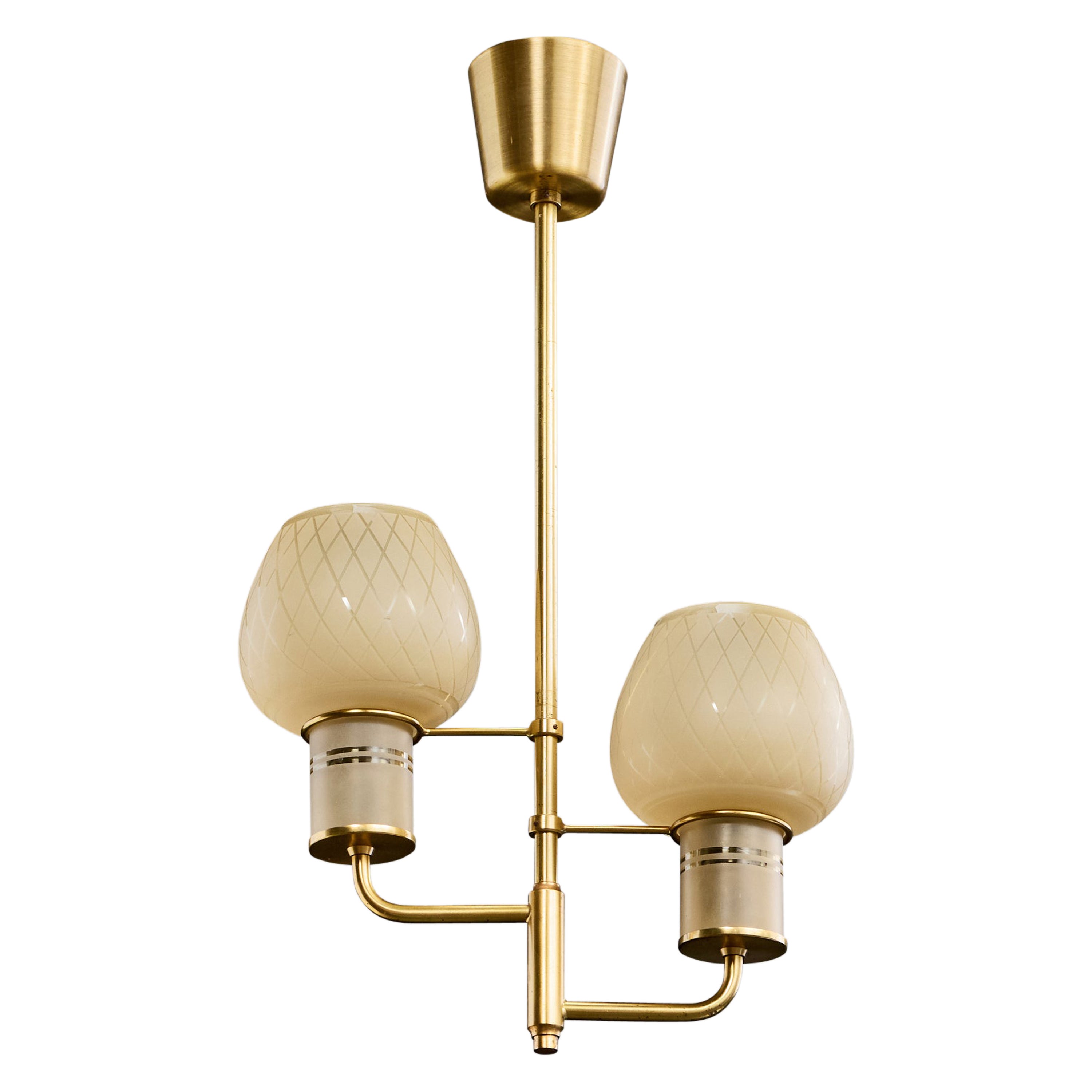 Designer danese, lampadario, ottone, vetro, Danimarca, anni '1950