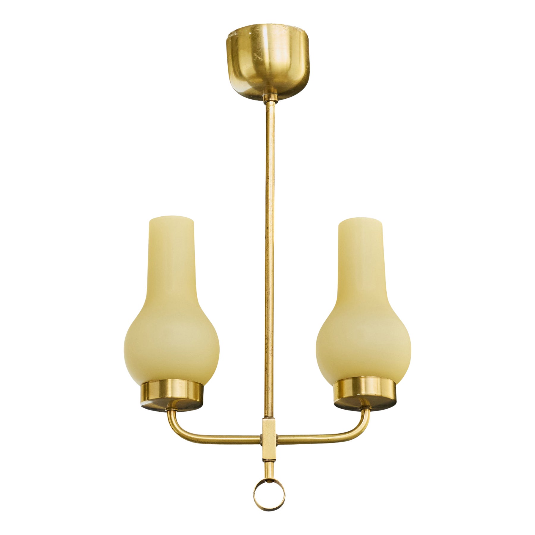 Danish Designer, Chandelier, Brass, Glass, Denmark, 1950s