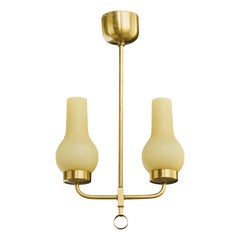 Danish Designer, Chandelier, Brass, Glass, Denmark, 1950s