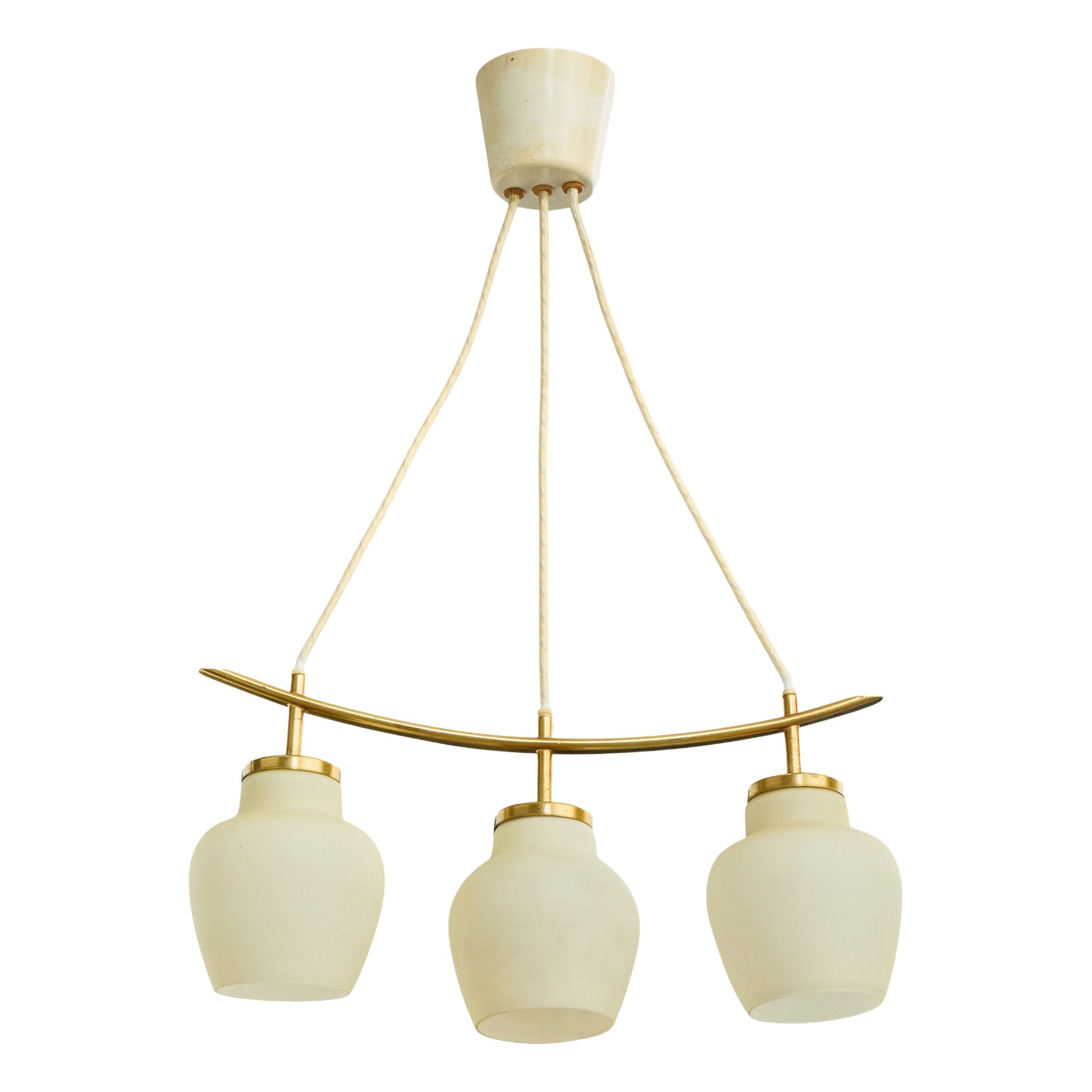 Danish Designer, Chandelier, Brass, Glass, Denmark, 1950s