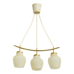 Danish Designer, Chandelier, Brass, Glass, Denmark, 1950s