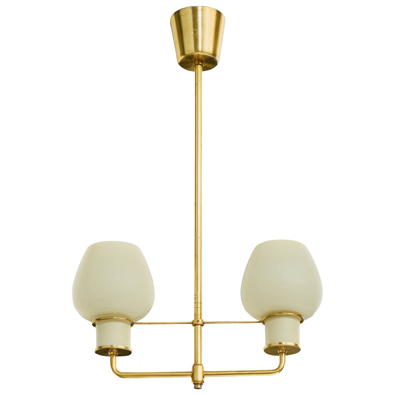 Danish Designer, Chandelier, Brass, Glass, Denmark, 1950s