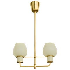 Danish Designer, Chandelier, Brass, Glass, Denmark, 1950s