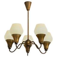 Danish Designer, Chandelier, Brass, Glass, Denmark, 1950s