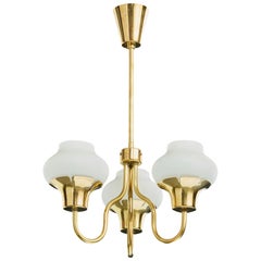 Danish Designer, Chandelier, Brass, Glass, Denmark, 1950s
