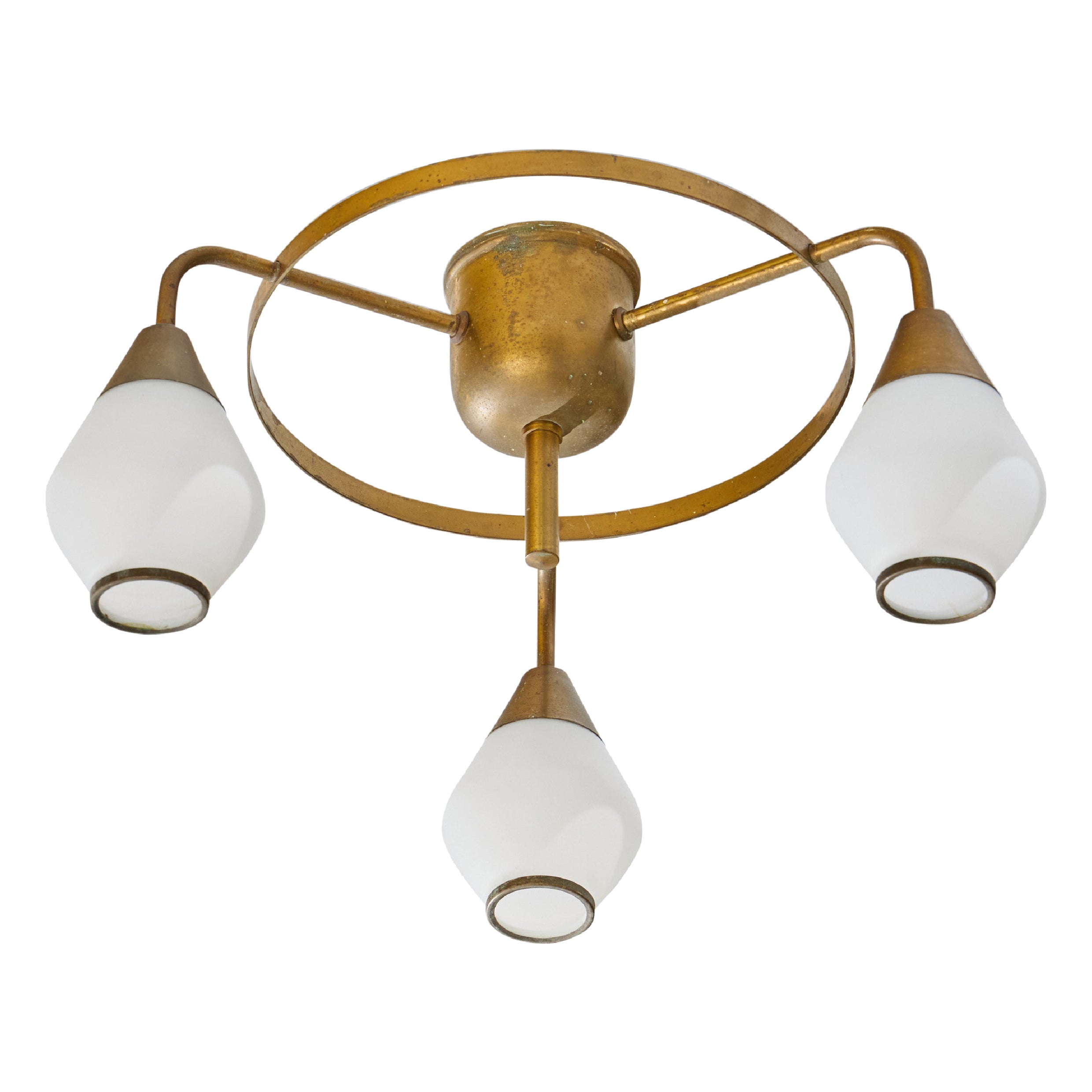 Danish Designer, Chandelier, Brass, Glass, Denmark, 1950s