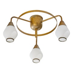 Danish Designer, Chandelier, Brass, Glass, Denmark, 1950s