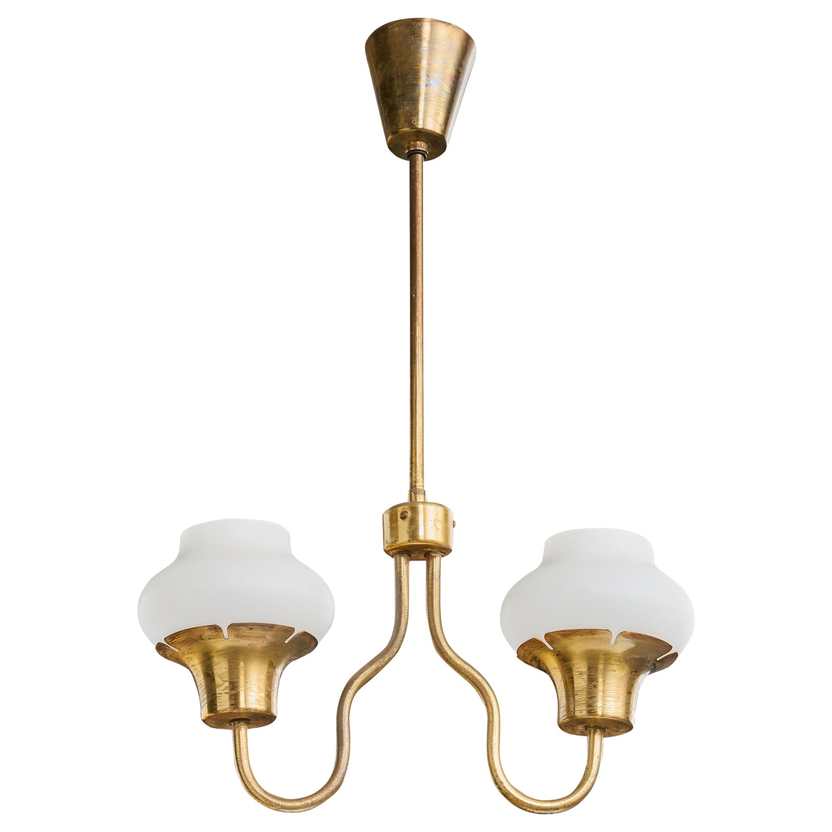 Danish Designer, Chandelier, Brass, Glass, Denmark, 1950s