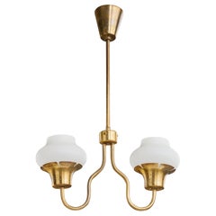 Danish Designer, Chandelier, Brass, Glass, Denmark, 1950s