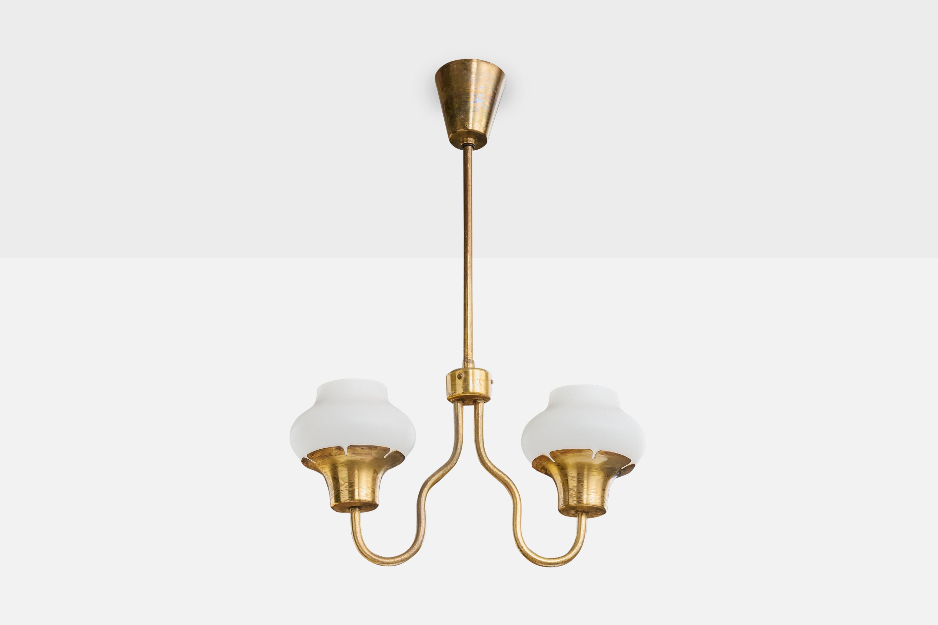 Danish Designer, Chandelier, Brass, Glass, Denmark, 1950s