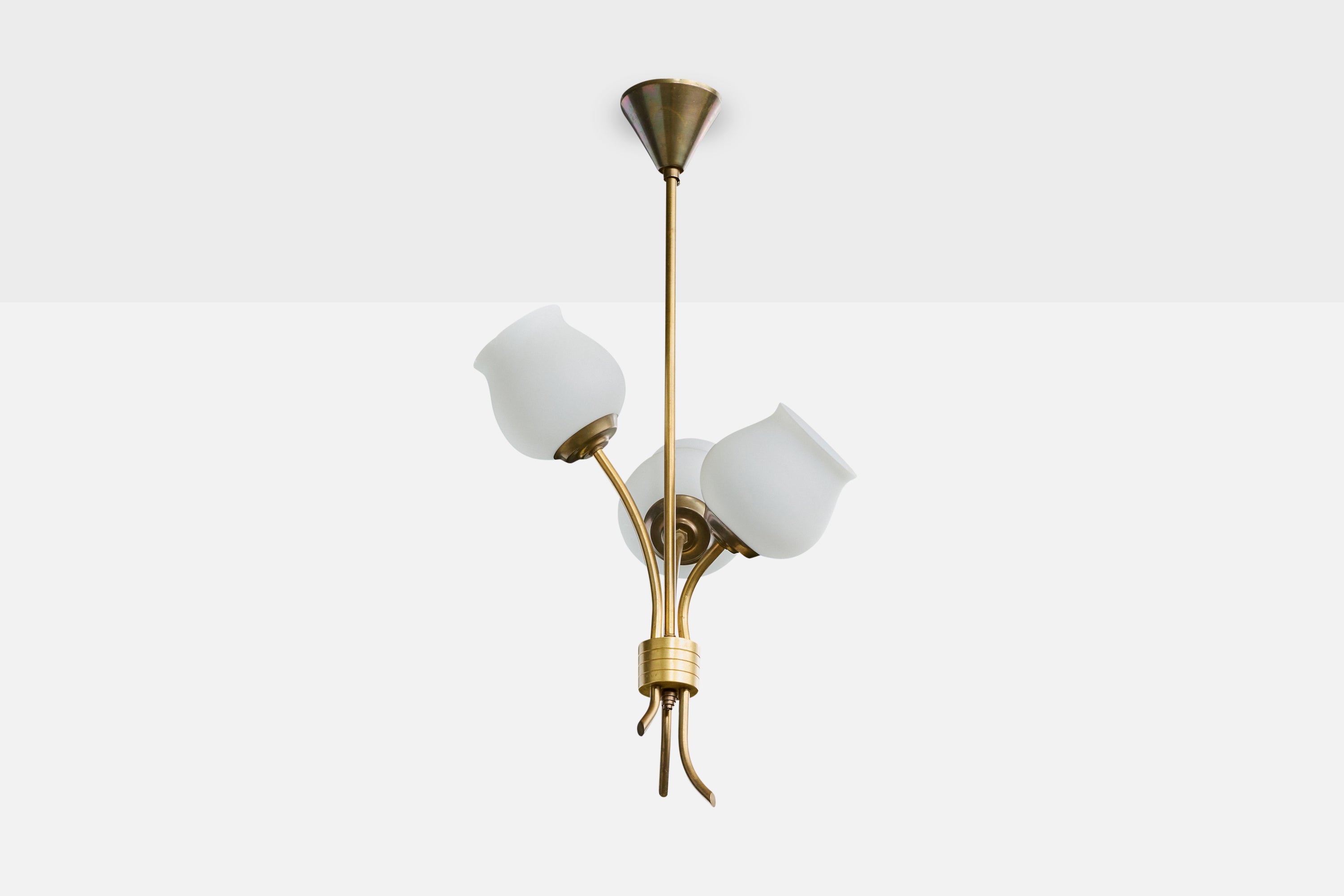 Danish Designer, Chandelier, Brass, Glass, Denmark, 1950s