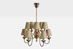 Danish Designer, Chandelier, Brass, Parchment, Denmark, 1950s