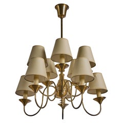 Danish Designer, Chandelier, Brass, Parchment, Denmark, 1950s