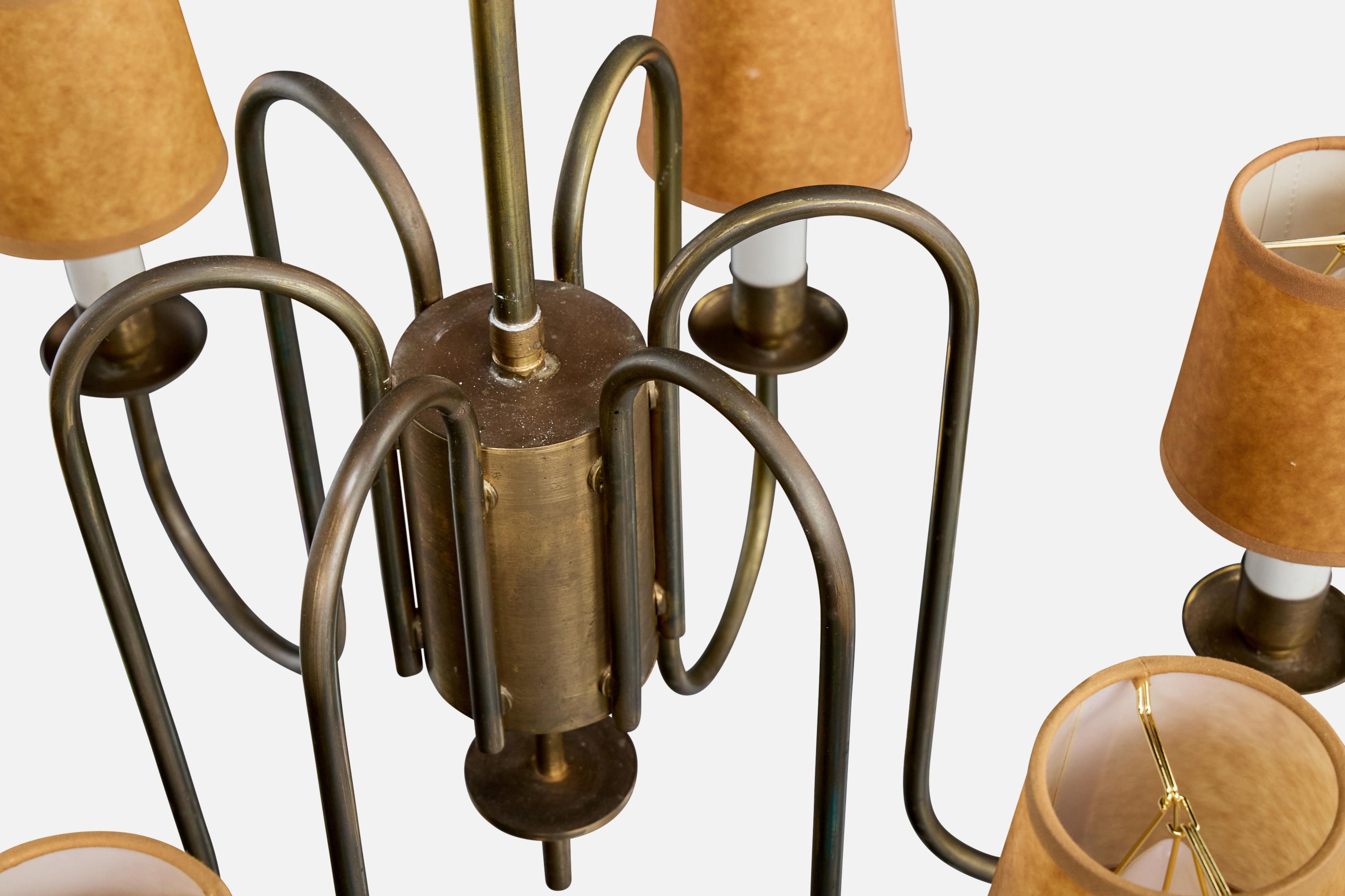 Lampadario di design danese, ottone, plastica, pergamena, Danimarca, anni '50 in vendita 3