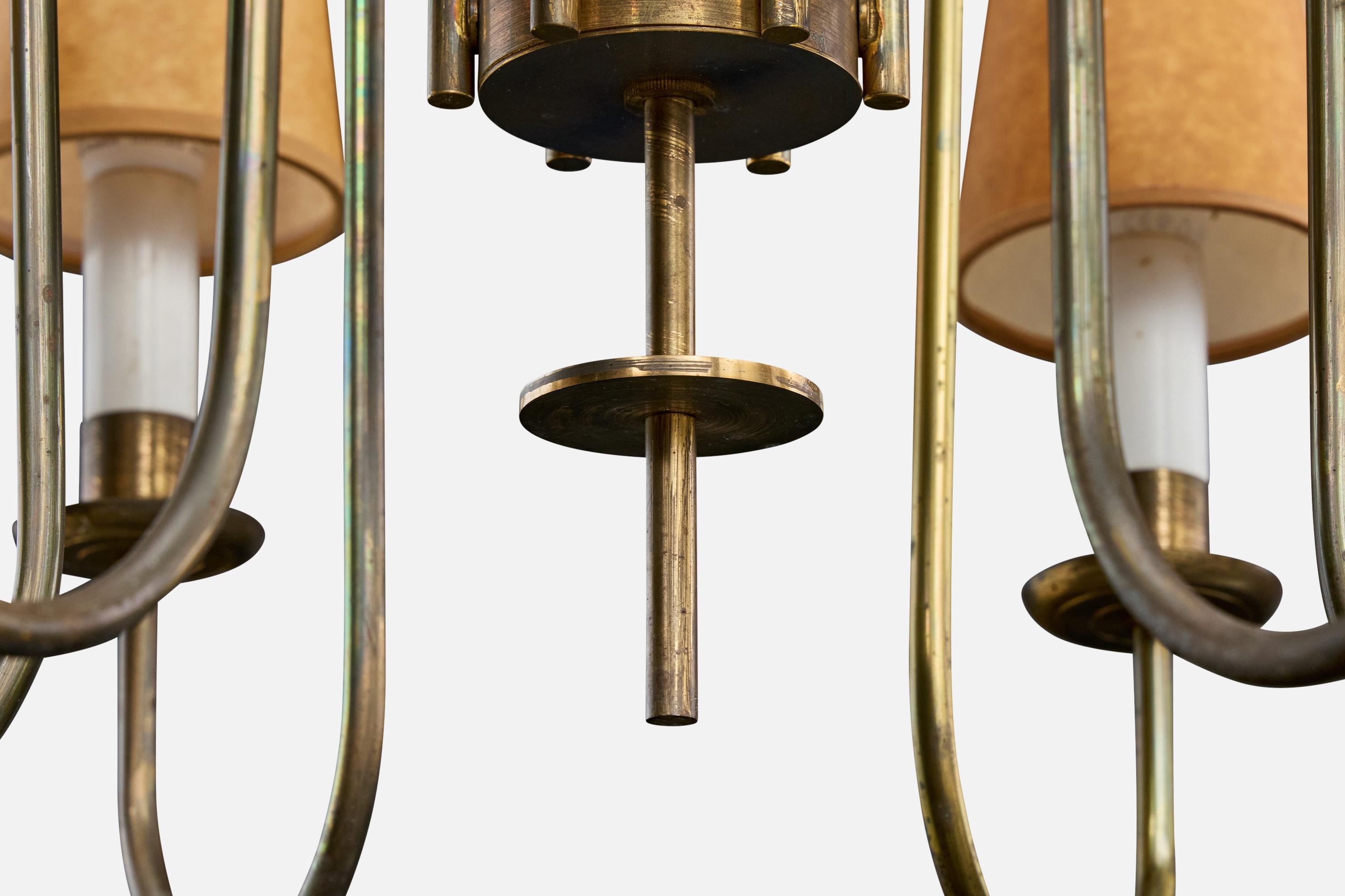 Ottone Lampadario di design danese, ottone, plastica, pergamena, Danimarca, anni '50 in vendita