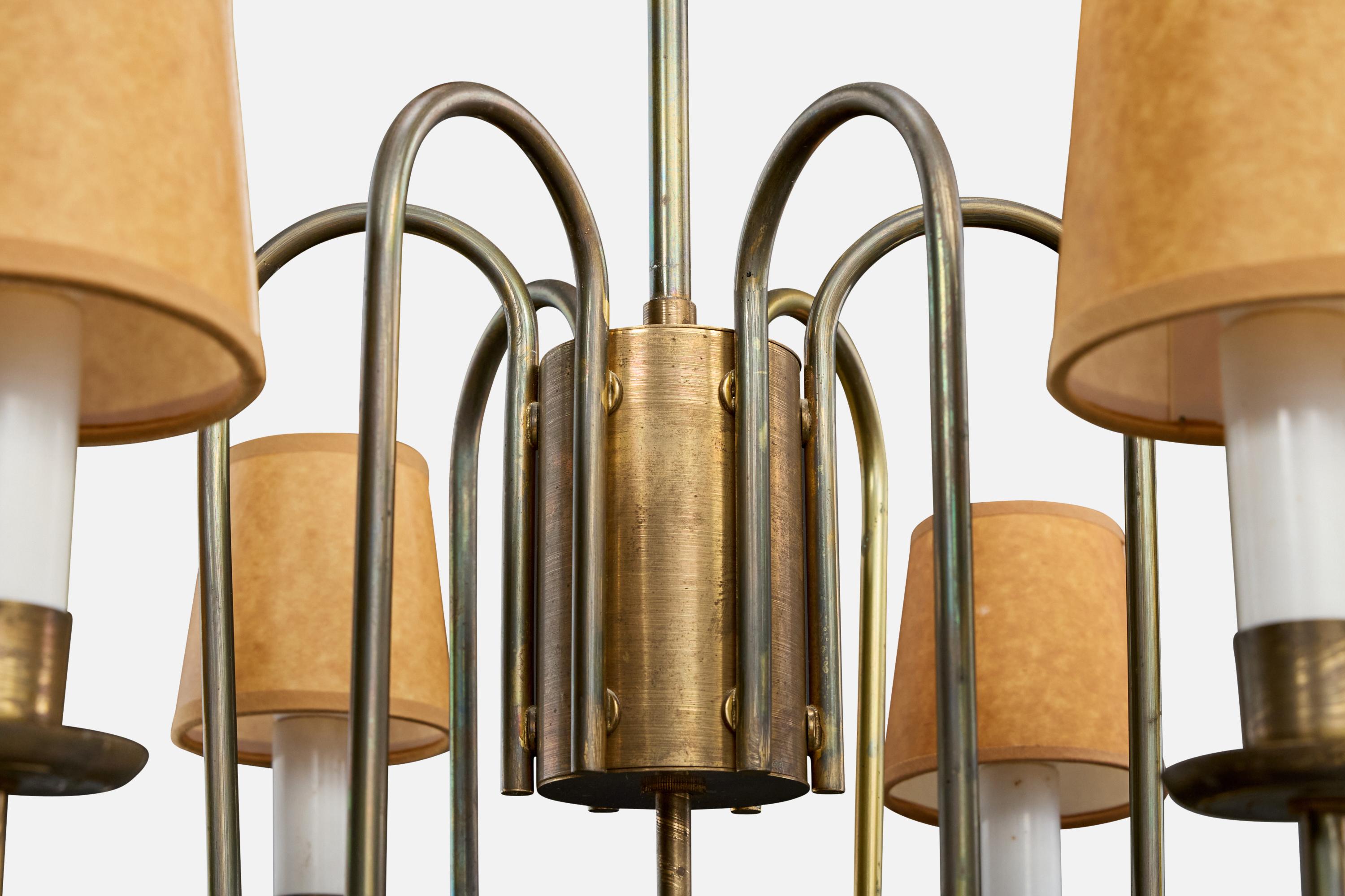 Lampadario di design danese, ottone, plastica, pergamena, Danimarca, anni '50 in vendita 1