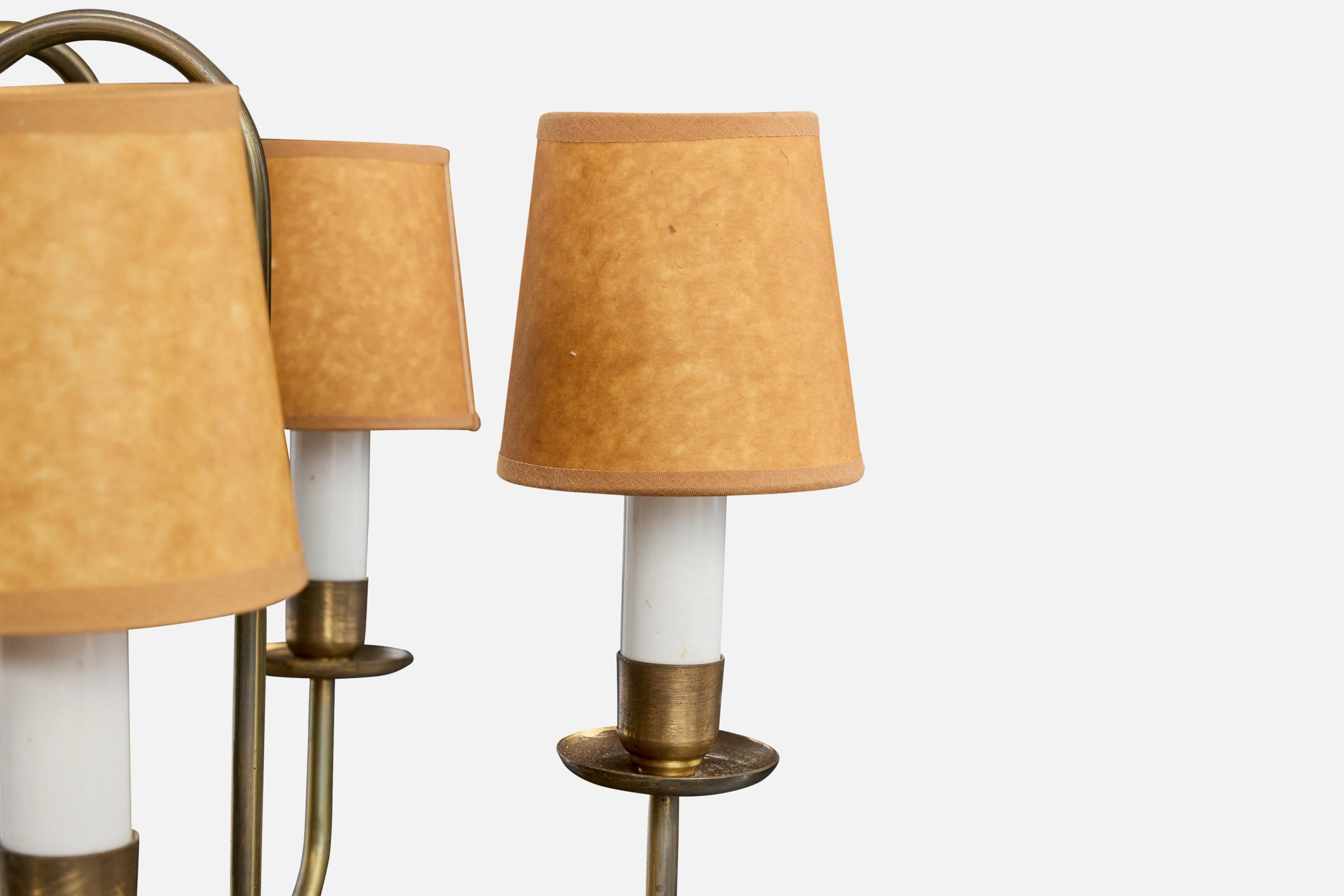 Lampadario di design danese, ottone, plastica, pergamena, Danimarca, anni '50 in vendita 2