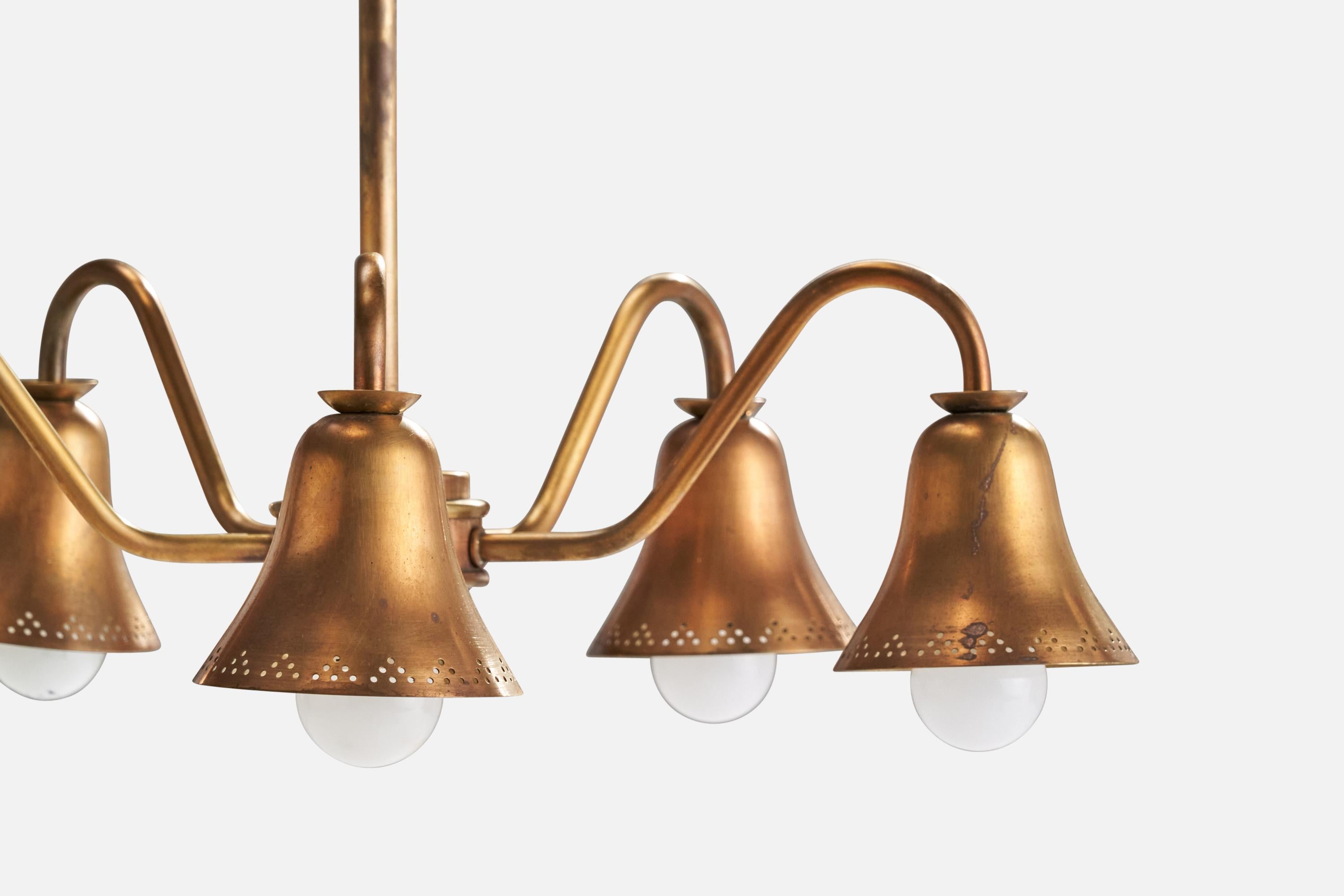 Mid-20th Century Danish Designer, Chandelier, Copper, Denmark, 1940s For Sale