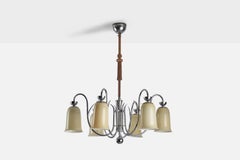 Danish Designer, Chandelier, Steel, Glass, Cord, Denmark, 1930s