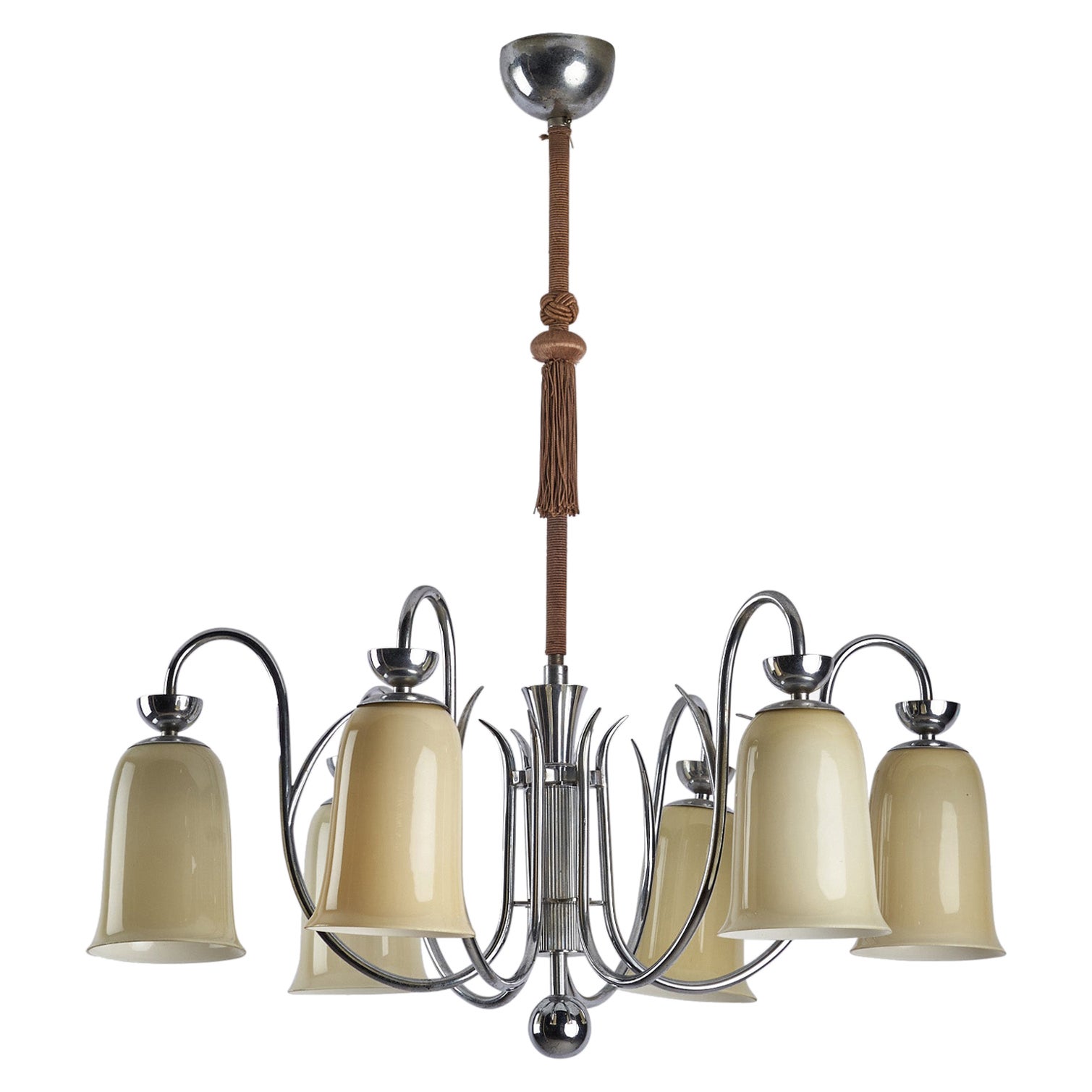 Designer danois, lustre, acier, verre, corde, Danemark, années 1930 en vente