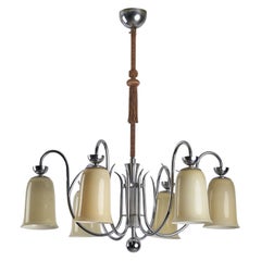 Designer danese, lampadario, acciaio, vetro, corde, Danimarca, anni '30