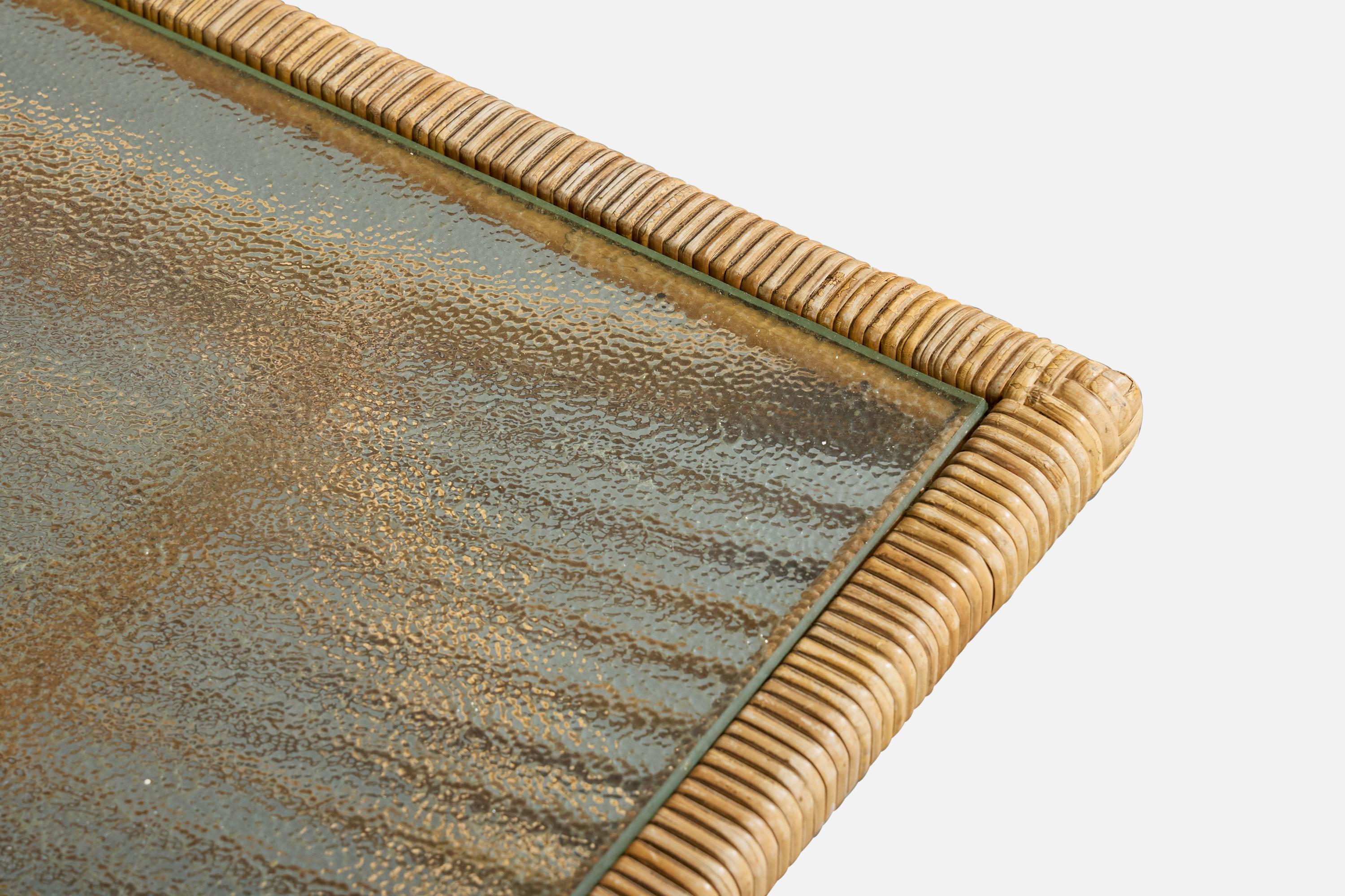 Danish Designer, Coffee Table, Bamboo, Rattan, Glass, Denmark, 1950s en venta 1