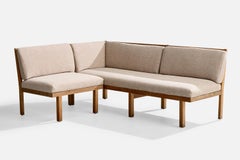Danish Designer, Corner Sofa, Elm, Fabric, Denmark, 1940s