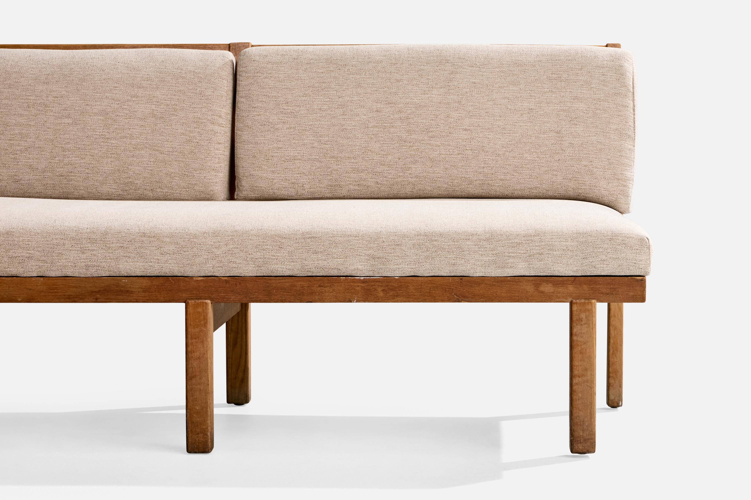 Mid-20th Century Danish Designer, Corner Sofa, Elm, Fabric, Denmark, 1940s For Sale