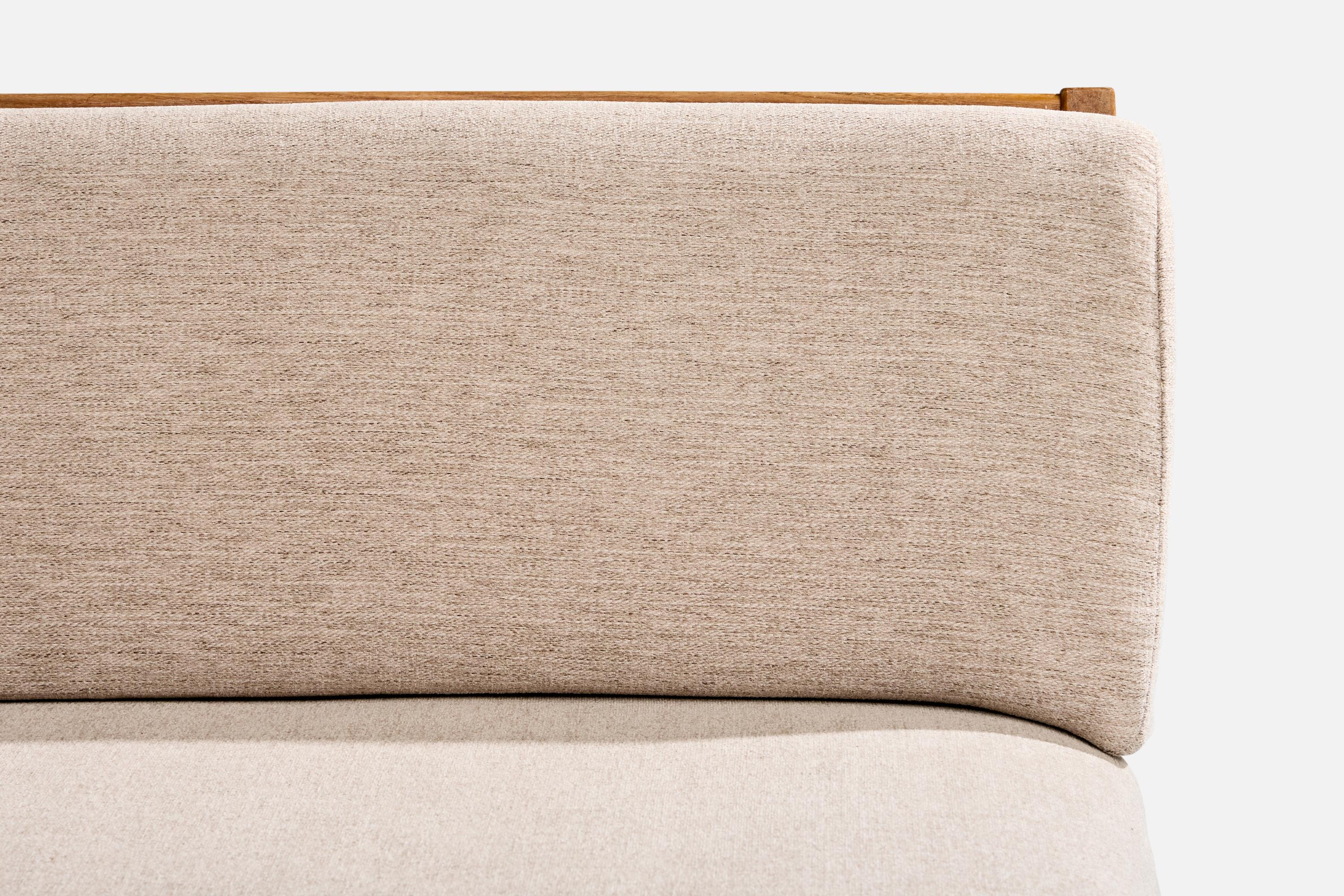 Danish Designer, Corner Sofa, Elm, Fabric, Denmark, 1940s For Sale 1