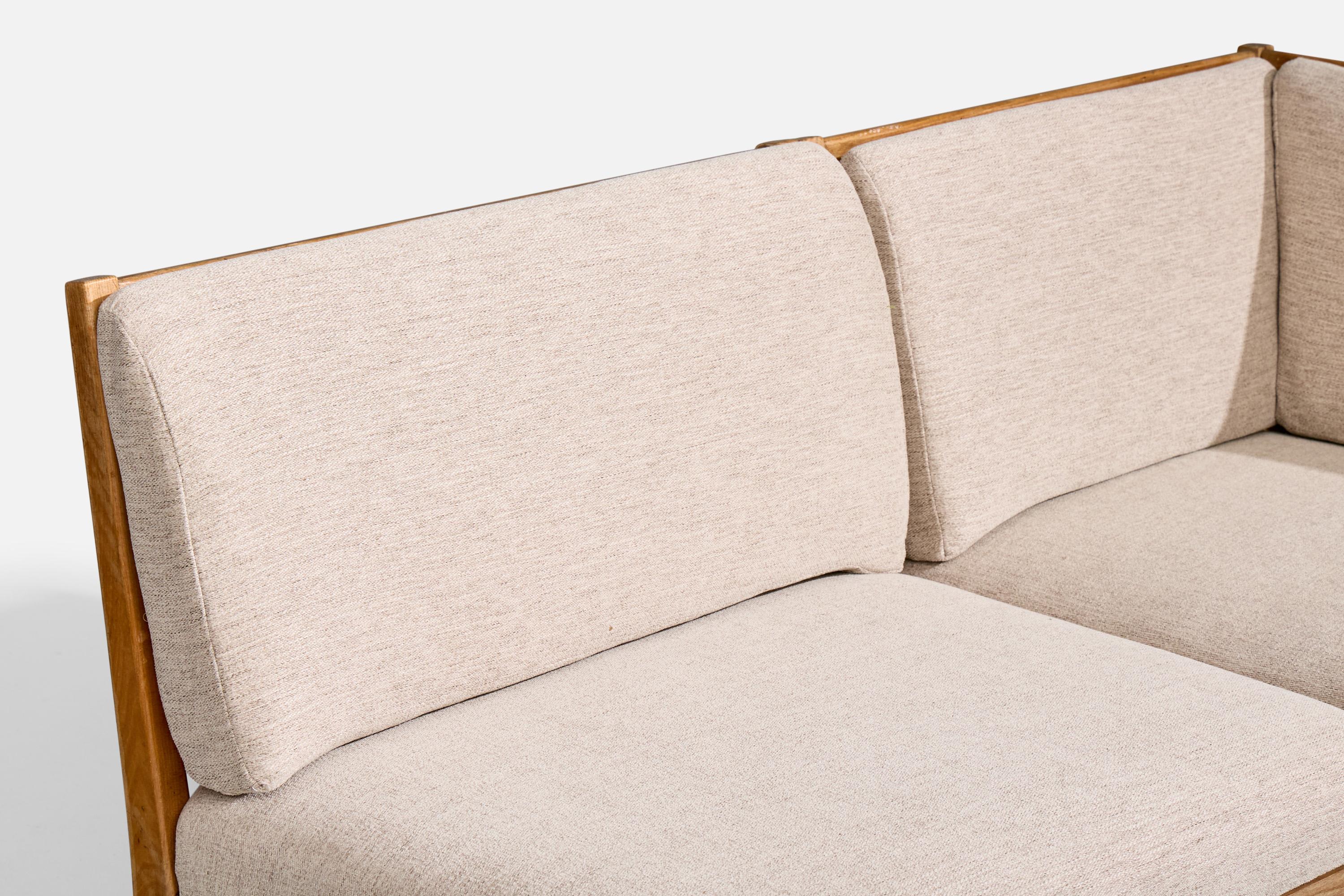 Danish Designer, Corner Sofa, Elm, Fabric, Denmark, 1940s For Sale 2
