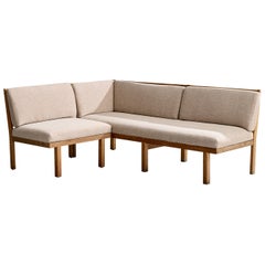 Danish Designer, Corner Sofa, Elm, Fabric, Denmark, 1940s