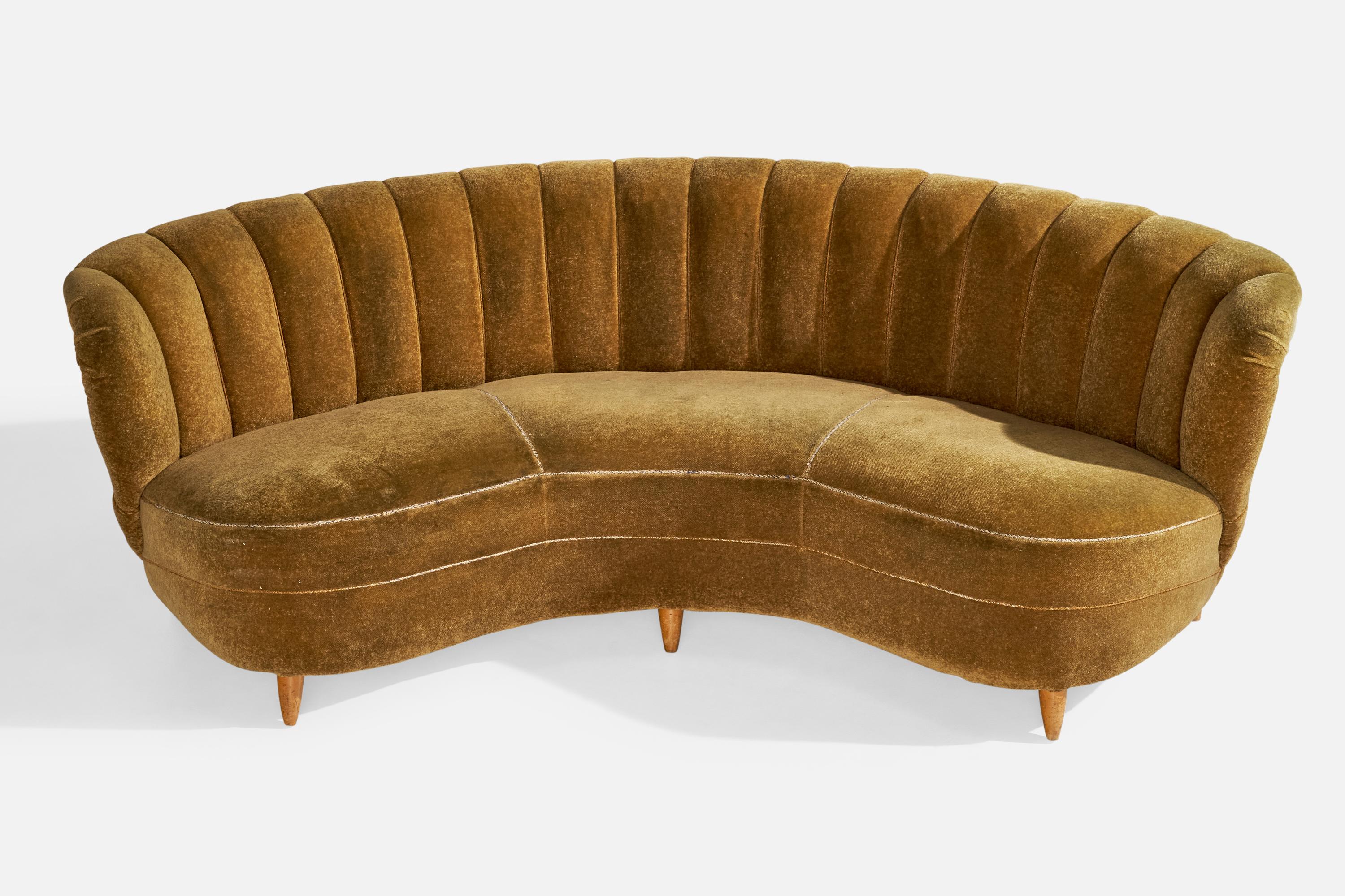 Scandinave moderne Designer danois, canapé incurvé, Wood, Fabrice, Danemark, années 1940 en vente