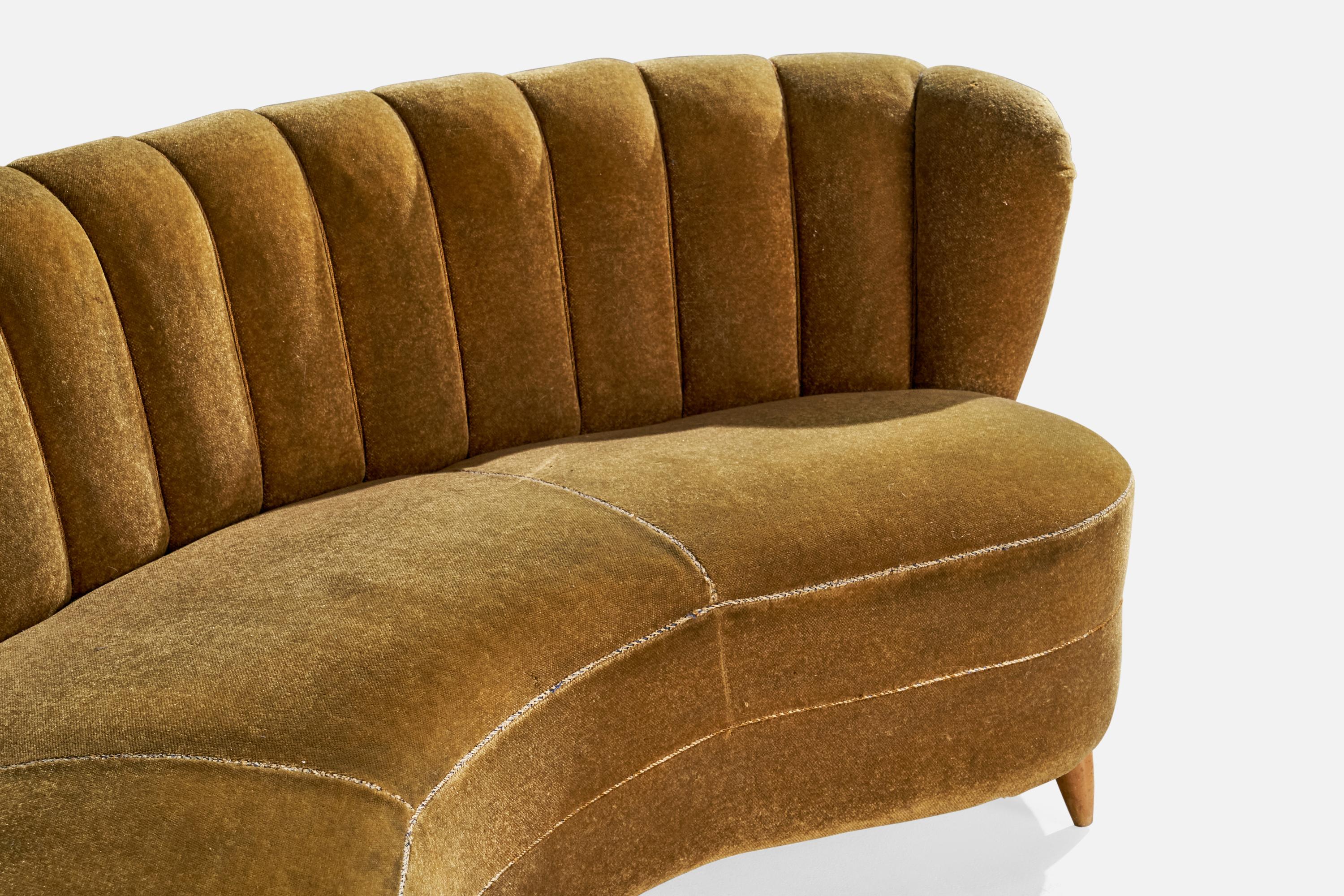 Milieu du XXe siècle Designer danois, canapé incurvé, Wood, Fabrice, Danemark, années 1940 en vente