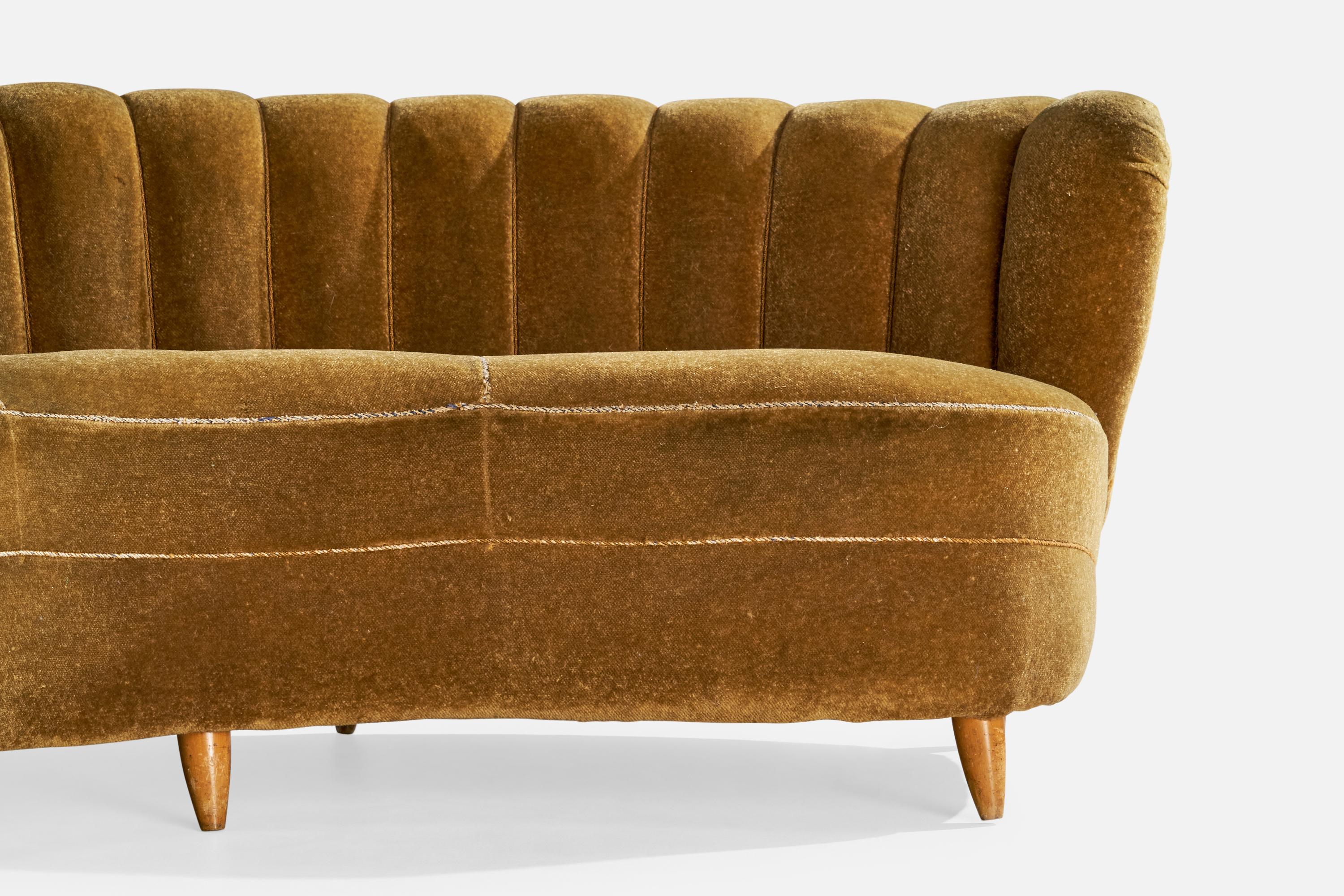 Tissu Designer danois, canapé incurvé, Wood, Fabrice, Danemark, années 1940 en vente