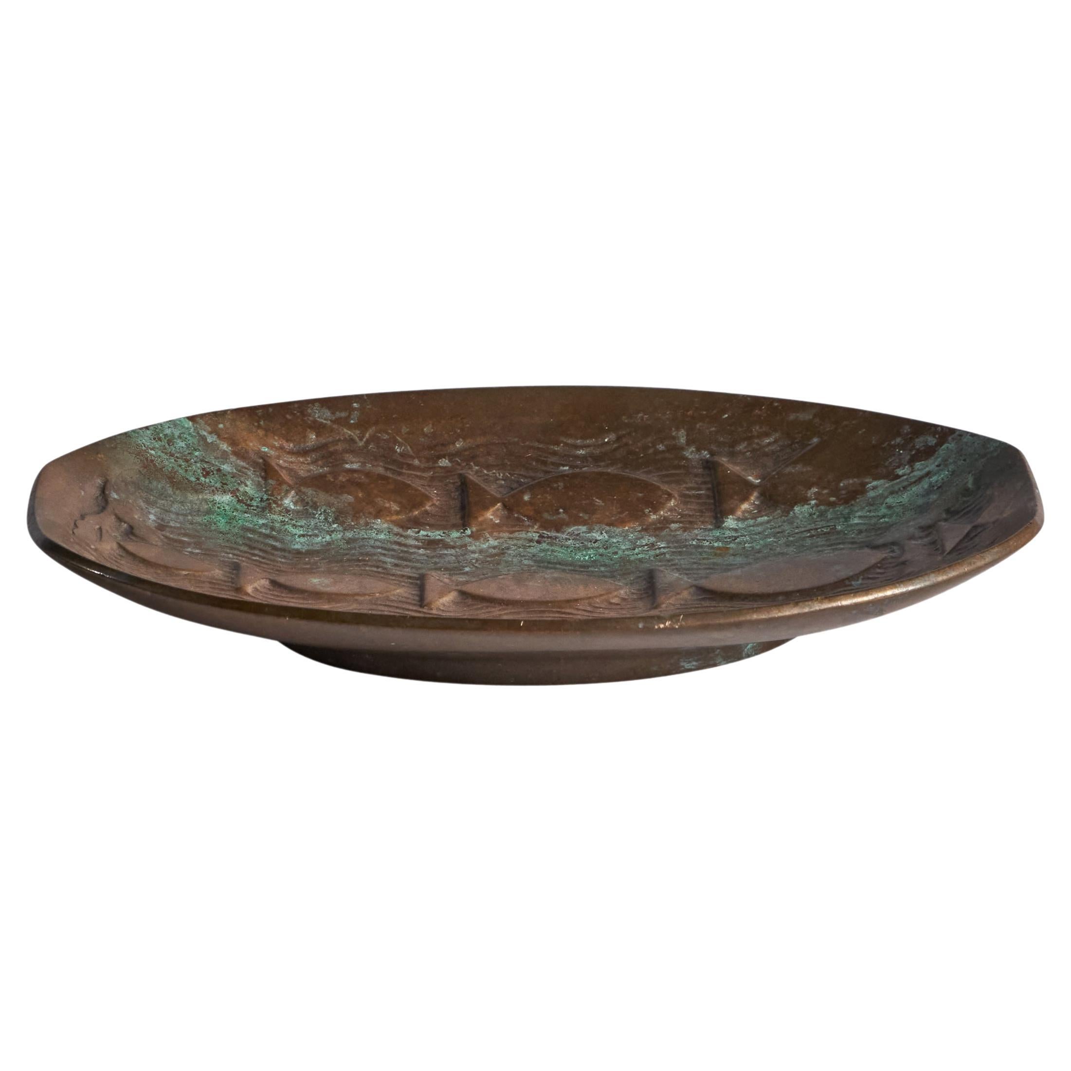 Danish Designer, Decorative Dish, Bronze, Denmark 1930s For Sale