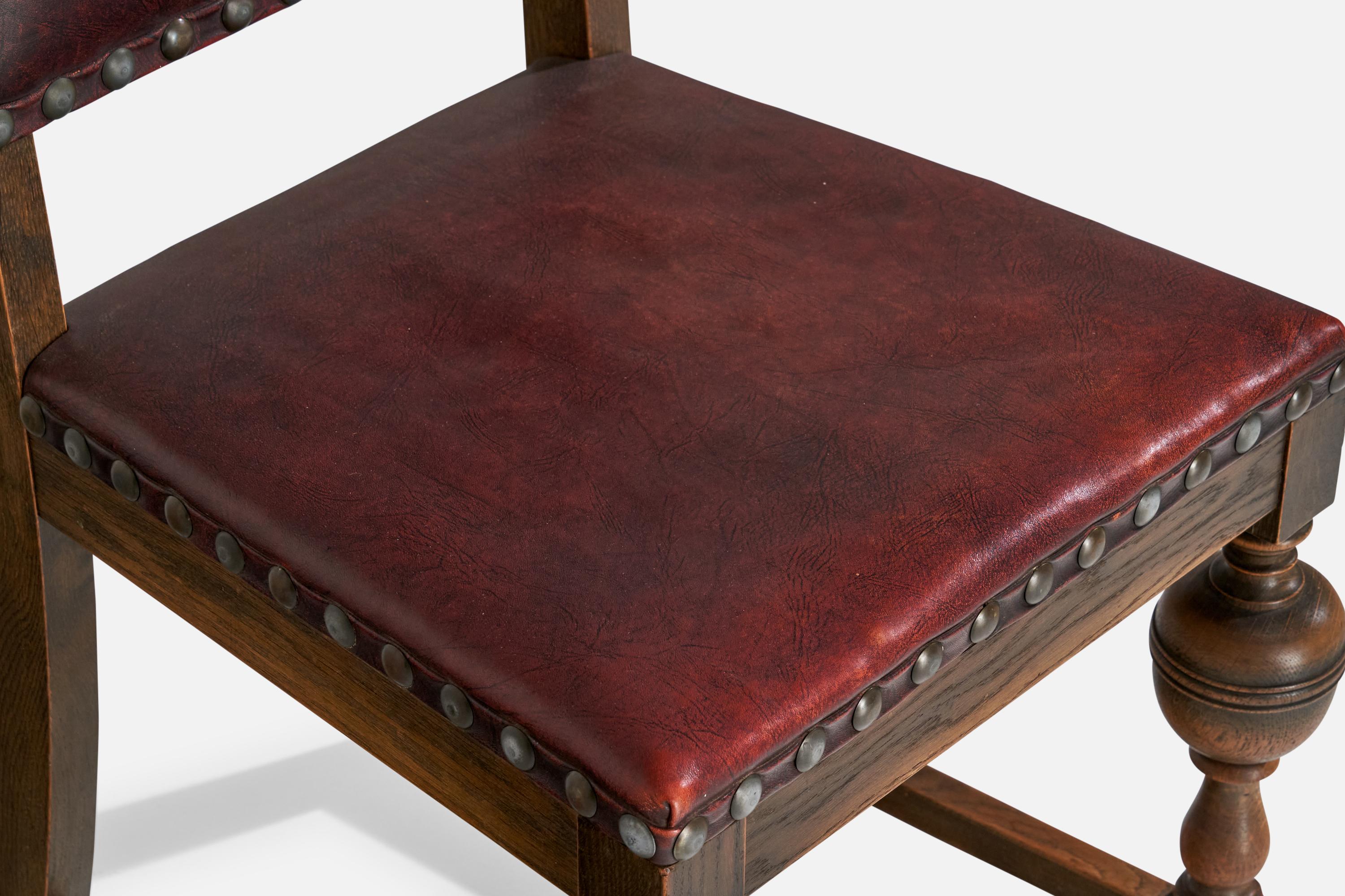 Metà XX secolo Sedie da pranzo di design danese, Oak, Pelle, Danimarca, anni '60 in vendita