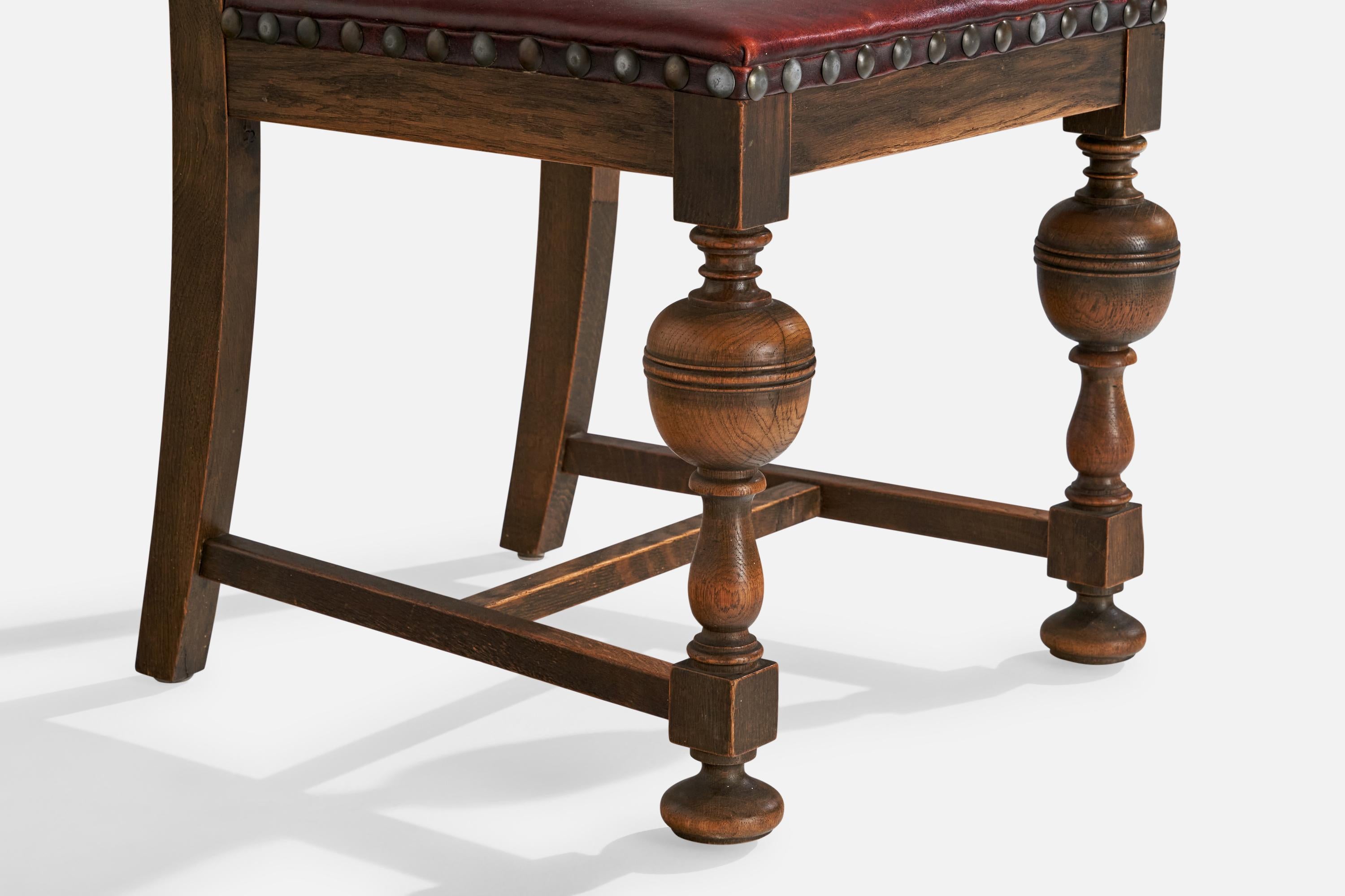 Sedie da pranzo di design danese, Oak, Pelle, Danimarca, anni '60 in vendita 1
