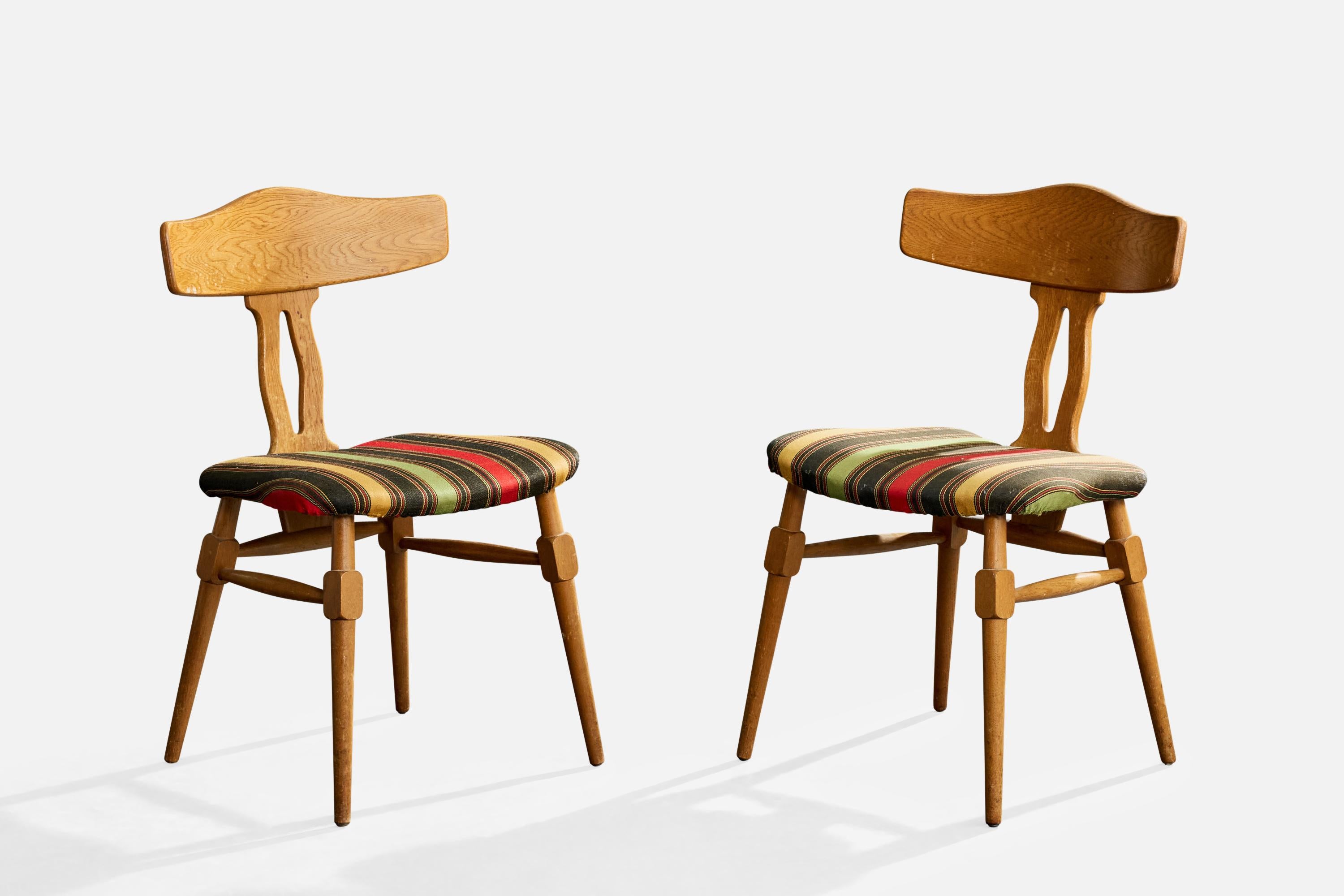 Mid-Century Modern Danish Designer, Dining Room Chairs, Oak, Fabric, Denmark, 1960s For Sale