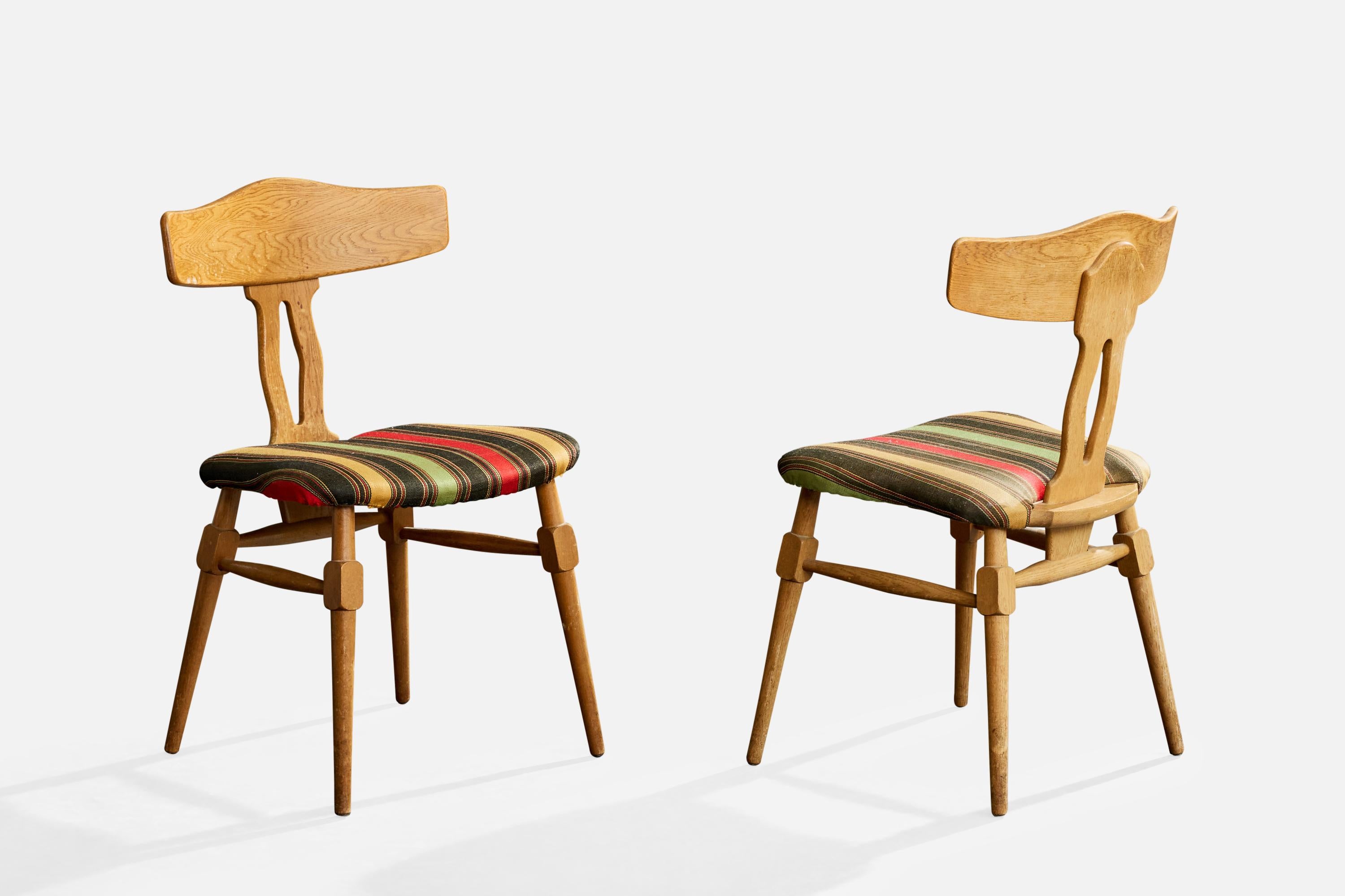 Danish Designer, Dining Room Chairs, Oak, Fabric, Denmark, 1960s In Fair Condition For Sale In High Point, NC
