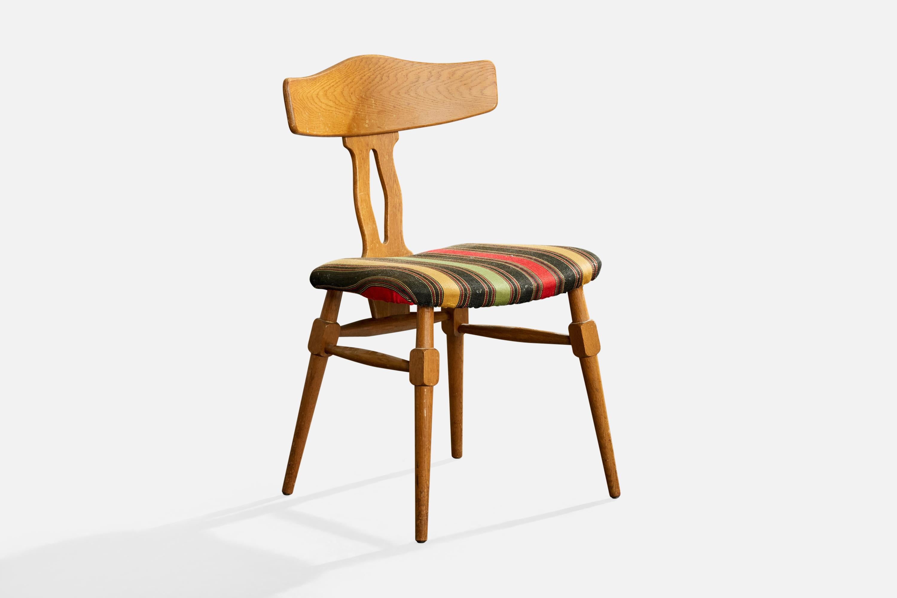 Danish Designer, Dining Room Chairs, Oak, Fabric, Denmark, 1960s For Sale 1